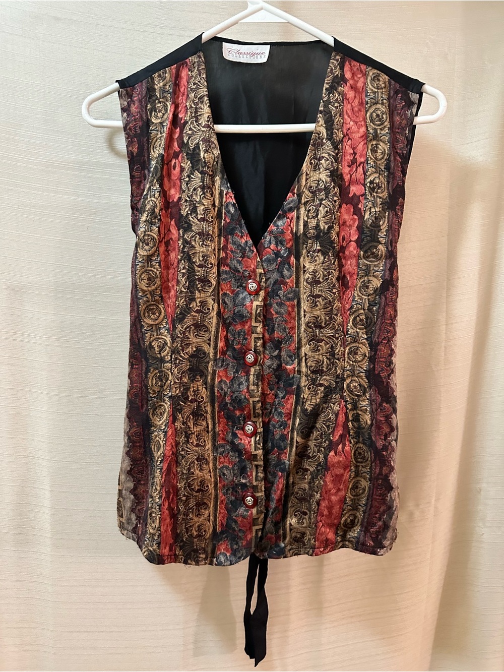 Vintage 90s Classique Collections Baroque Floral Button Front Vest Top Large
